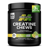 MuscleTech Creatine Chews front label, easy-to-find bottle for on-the-go muscle support.