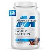 MuscleTech grass-fed whey tub with Triple Chocolate for clean post-workout protein.