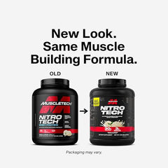 Nitro-Tech scoop and label showing simple, convenient post-workout serving