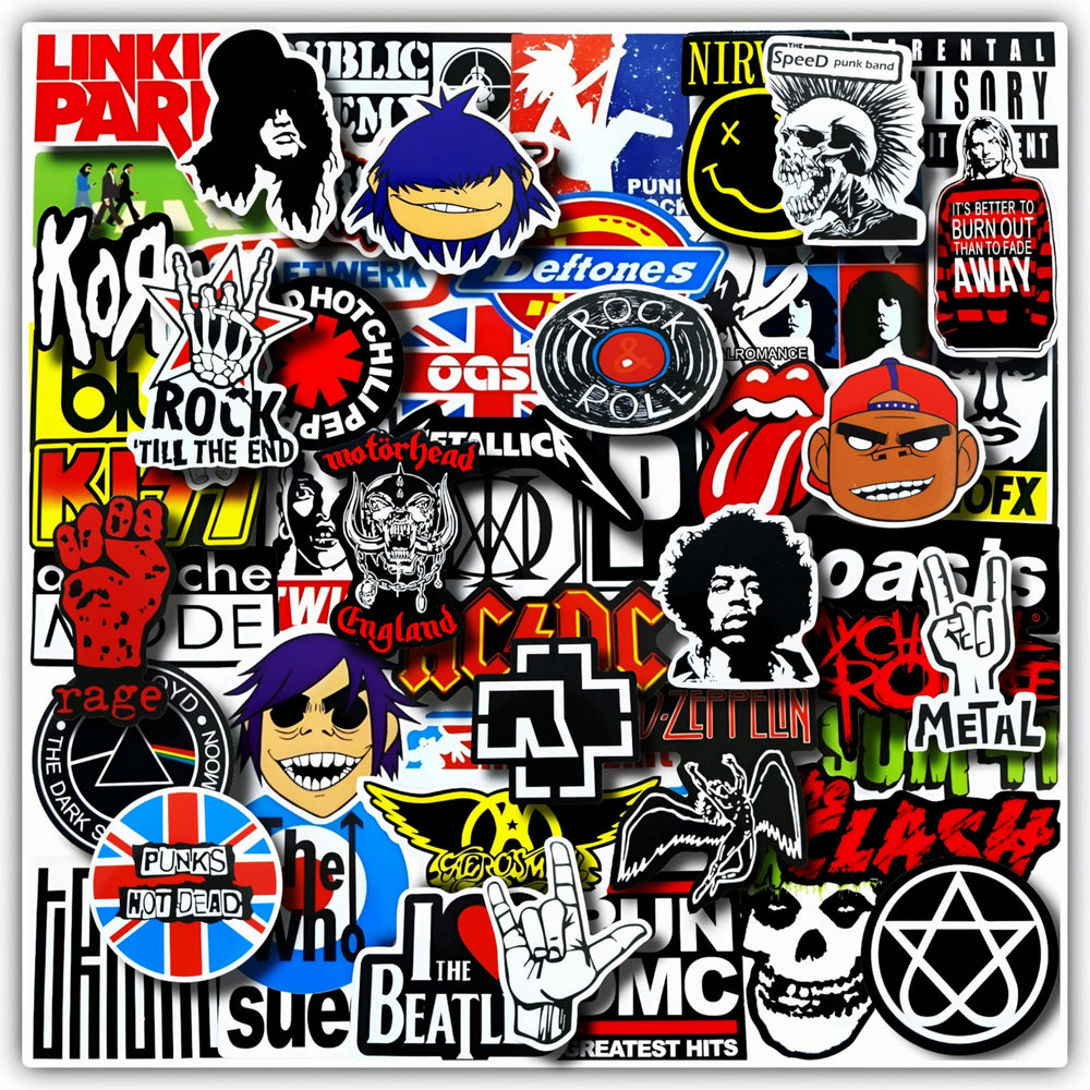 Mushi rock band stickers on a laptop for personal style and durability.