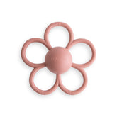 Mushie Daisy Rattle Teether in Dusty Rose with built-in rattle for sensory play.