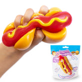 MushMeez Taba Squishy Hotdog front view, ultra-soft and inviting for satisfying squeezes