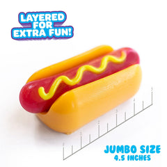 MushMeez Taba Squishy Hotdog stretched to show pliable resistance and rebound