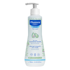 Mustela Baby Cleansing Water bottle pour for quick no-rinse cleansing.