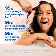Mustela detangling conditioner on wet hair helps smooth, reduce knots.