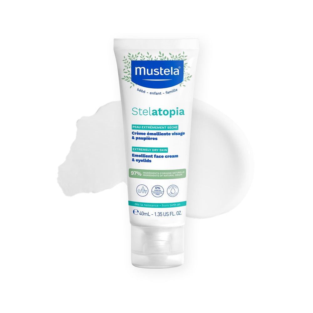 Mustela Stelatopia face cream tube for fragrance-free newborn hydration