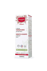 Mustela Stretch Marks Cream label closeup highlighting natural formula