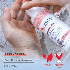 Close-up of cleanser texture showing creamy lather from fruit enzymes
