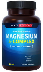MyoActivo bottle front view promotes daily magnesium support for nerves and muscles.
