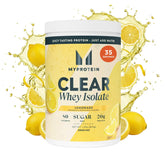 Myprotein Clear Whey Isolate Lemonade bottle pouring a refreshing post-workout hydration