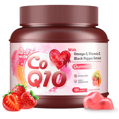 Myrtaverde CoQ10 Gummies front bottle showing a sugar-free heart health option