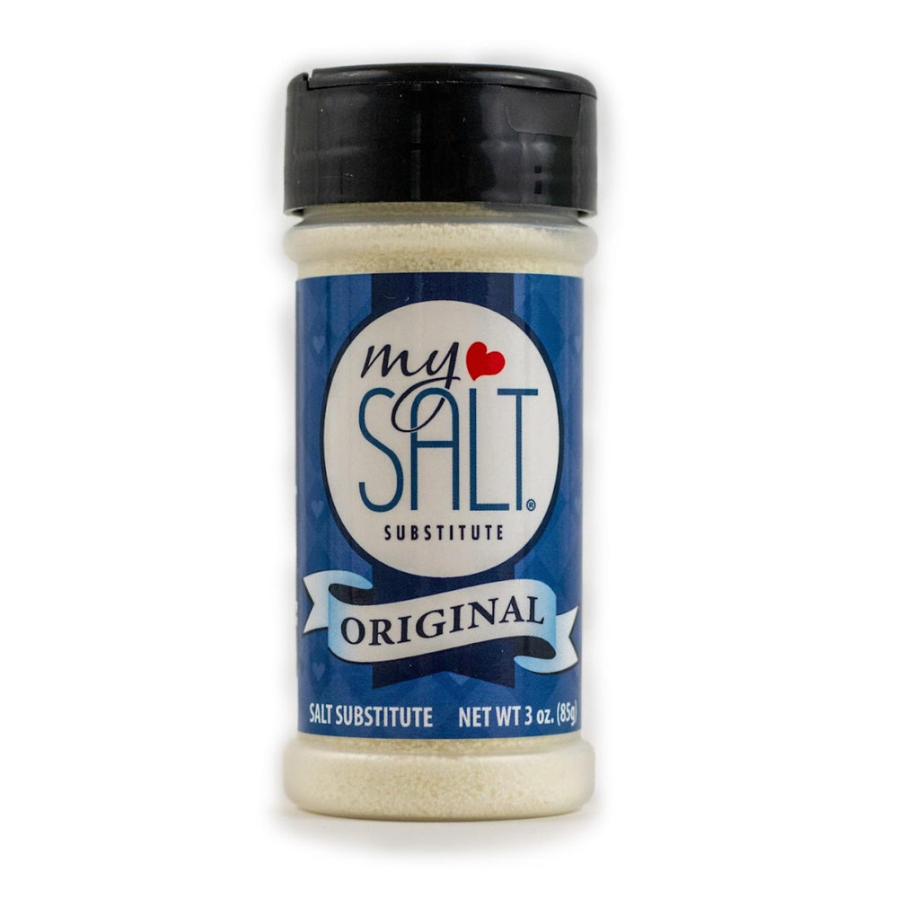 MySALT sodium-free bottle pour shows a clean, salt-like finish for cooking.