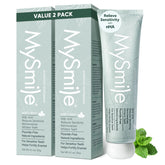 MySmile fluoride-free nano hydroxyapatite toothpaste tube promotes enamel remineralization for sensitive teeth.