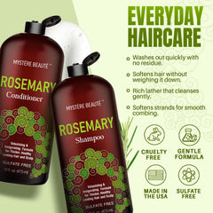 MYSTÉRE BEAUTÉ Rosemary Shampoo close-up emphasizes organic rosemary oil.