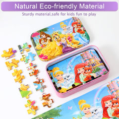 MZZOTOY Princess Puzzles durable metal box keeps pieces organized.