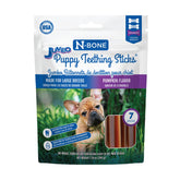 N-Bone Jumbo Puppy Teething Sticks pumpkin flavor bag front shows a safe teething chew