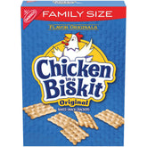 Nabisco CHICKEN IN A BISKIT crackers box front showing a family size package for easy snacking