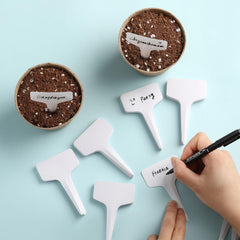 NadaKin plastic seedling tags highlight durable PVC material and surface.