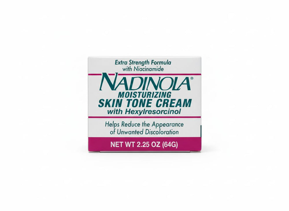 Nadinola moisturizing skin tone cream jar shows smooth, nourishing texture for daily use.