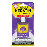 Nail-Aid Keratin 3 Day Growth bottle closeup showing a clear, strengthening formula.