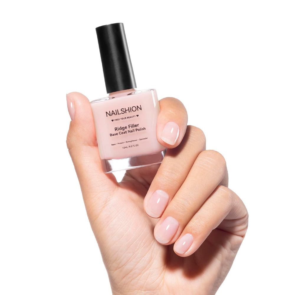 Nailshion Ridge Filler Base Coat bottle for a smooth, even base.