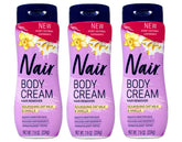 Nair Body Cream Hair Remover jar-front shows nourishing oat milk and vanilla for smooth skin