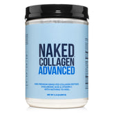 NAKED Collagen Advanced bottle close-up showing a pure three-ingredient formula.