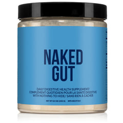 NAKED Gut bottle front with label highlighting natural gut health support.