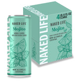 Naked Life Mojito bottle close-up, zero sugar, bold aroma.
