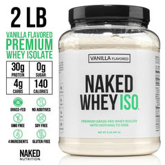Naked Vanilla Whey Isolate ingredients highlight four premium components.