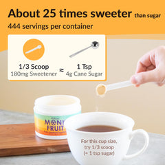 Pouring NAMANNA monk fruit sweetener into coffee for a calorie free flavor boost.