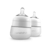 Nanobébé Flexy 5oz bottle front view emphasizes soft silicone feel for easy feeding.