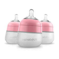 Nanobébé Flexy 5oz pink bottle, familiar feel for easy breast-to-bottle transitions.