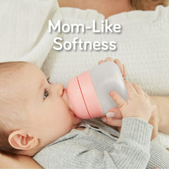 Nanobebe Flexy bottle with sage stable base prevents tipping during meals.