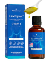 NANOREVIVE EsoRepair bottle pour demonstrates convenient, measured serving for daily digestive support.