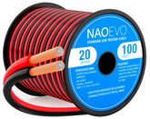 NAOEVO 20AWG wire spool showing red and black conductors for low voltage runs.