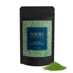 Naoki Matcha superior ceremonial packaging in a 100 g tin for easy, value-packed servings.