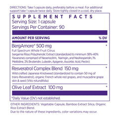 NAOMI Resveratrol Olive Leaf capsules on label suggesting antioxidant-rich routine.
