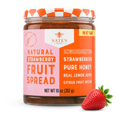 Nate's Honey Fruit Spread Strawberry Jar on kitchen counter, naturally flavored for breakfast