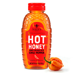 Nate's Hot Honey bottle front for drizzle on pizzas and wings.