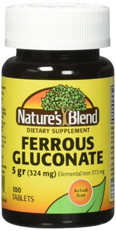 Nature's Blend Ferrous Gluconate bottle from National Vitamin Company Inc, convenient daily iron supplement