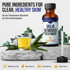 Nativae Milia Remover face close-up showing easy daily use on sensitive skin.