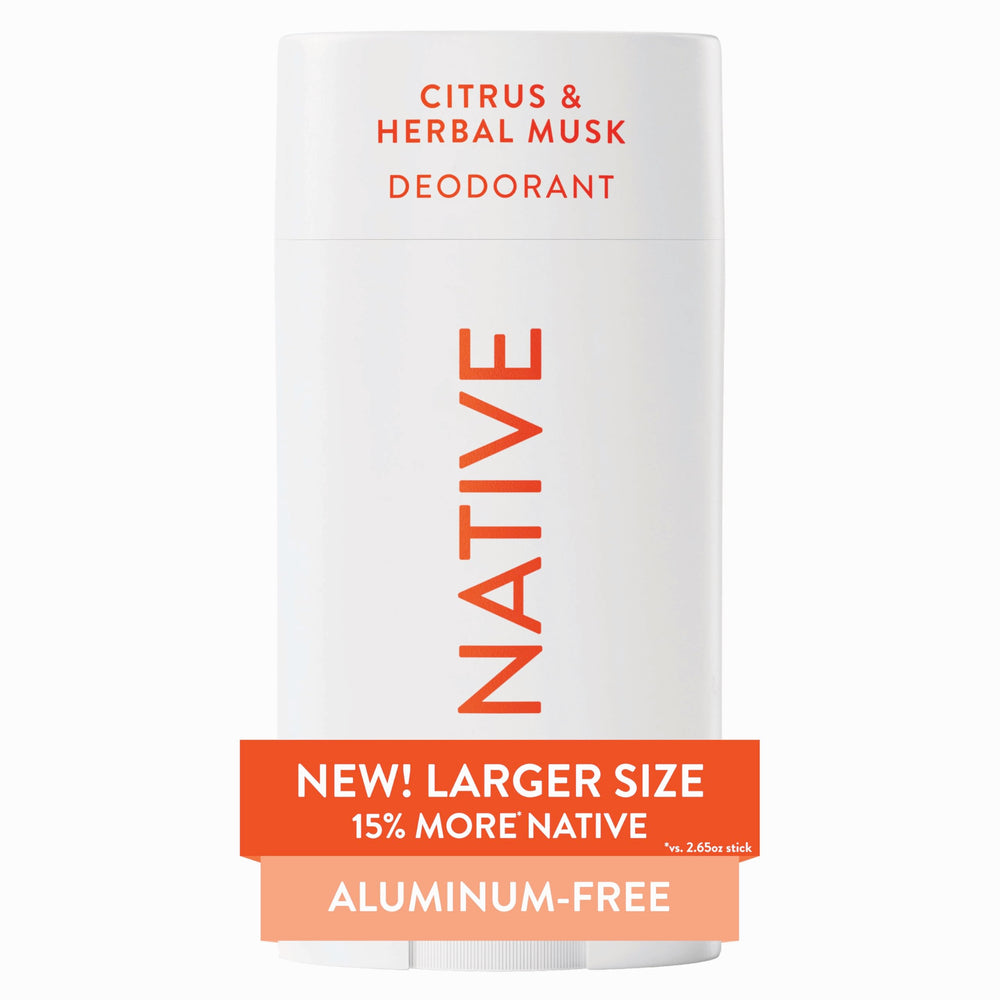 Native aluminum-free deodorant stick with citrus-herbal musk for all-day freshness.
