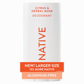 Native aluminum-free deodorant stick with citrus-herbal musk for all-day freshness.