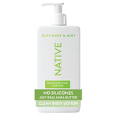 Native Body Lotion bottle front view with cucumber mint, delivering refreshing hydration.