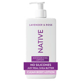 Native Body Lotion lavender-rose bottle highlights calming scent and hydration.