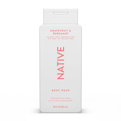 Native Body Wash Grapefruit Bergamot bottle pour for a refreshing cleanse.