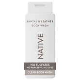 Native Body Wash Santal Leather bottle pour highlights premium fragrance.