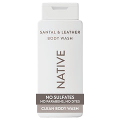 Native Body Wash Santal Leather bottle pour highlights premium fragrance.