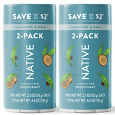 Native Cashmere & Rain twin pack with two 2.3 oz sticks for long-lasting protection